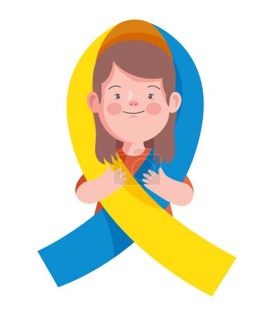 Illustration for Down syndrome girl and ribbon illustration - Royalty Free Image