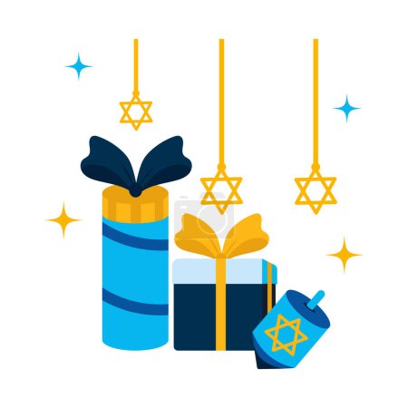 Téléchargez les illustrations : Cadeaux hanukkah et illustration dreidel - en licence libre de droit