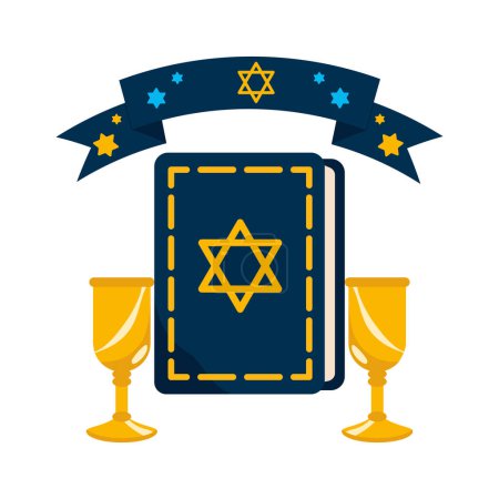 Illustration for Hanukkah torah and wine illustration - Royalty Free Image