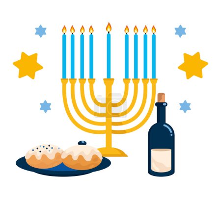 Téléchargez les illustrations : Hanoukka célébration juive illustration design - en licence libre de droit