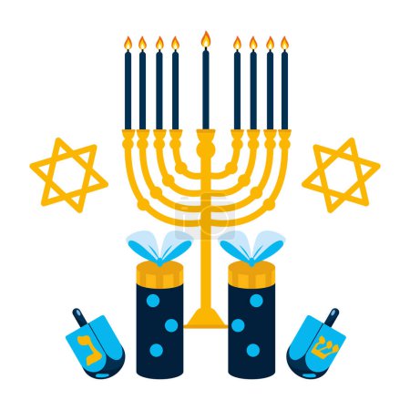 Téléchargez les illustrations : Hanukkah menorah lumières illustration design - en licence libre de droit
