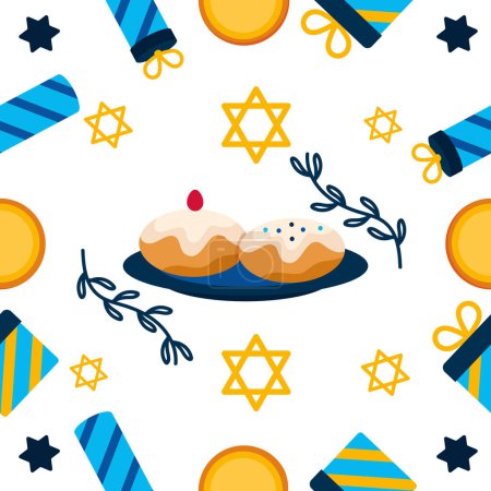 Téléchargez les illustrations : Hanukkah fond sufganiyot illustration design - en licence libre de droit