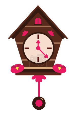 Téléchargez les illustrations : Allemand coucou horloge avec des fleurs illustration - en licence libre de droit