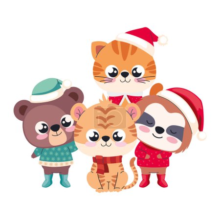 Téléchargez les illustrations : Animaux mignons personnages de Noël illustration - en licence libre de droit