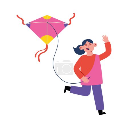 Illustration for Makar sankranti girl and kite vector isolated - Royalty Free Image