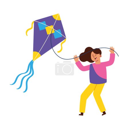 Illustration for Makar sankranti girl flying kite vector isolated - Royalty Free Image