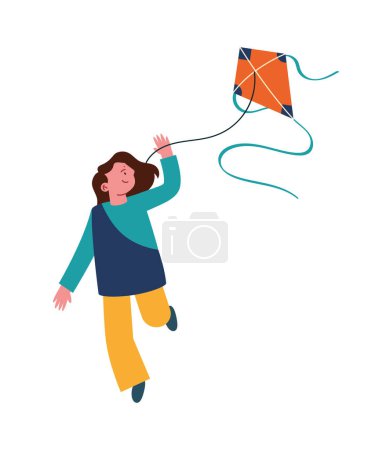 Illustration for Makar sankranti lady flying kite vector isolated - Royalty Free Image