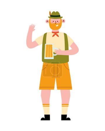 Téléchargez les illustrations : Homme allemand avec lederhosen et verre de bière vecteur isolé - en licence libre de droit