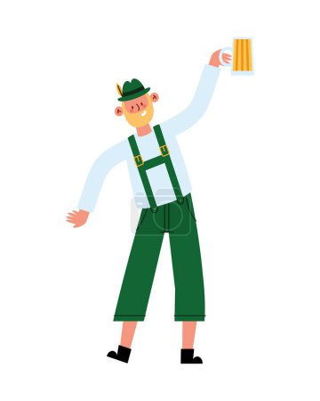 Ilustración de Alemania hombre con lederhosen y cerveza taza vector aislado - Imagen libre de derechos