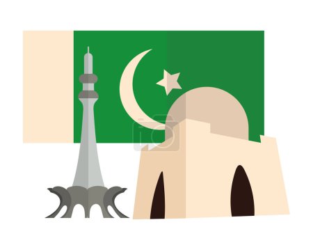 Ilustración de Pakistan monumentos y vector de bandera aislado - Imagen libre de derechos