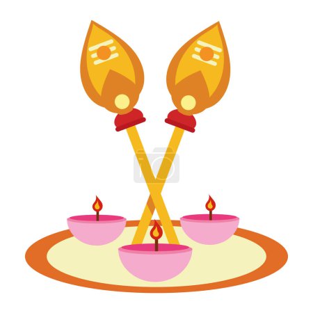 Ilustración de Thaipusam decoración y velas vector aislado - Imagen libre de derechos