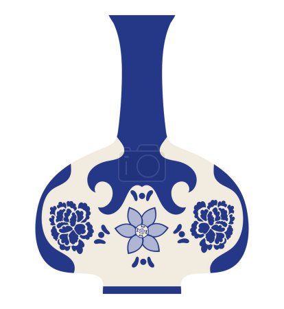 Illustration for Chinese porcelain blue and white vase with flowers vector isolated - Royalty Free Image