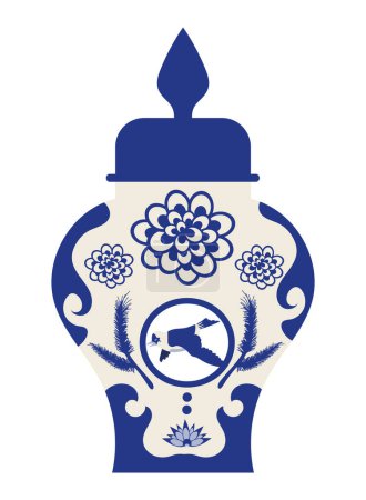 Illustration for Chinese porcelain blue and white urn vector isolated - Royalty Free Image