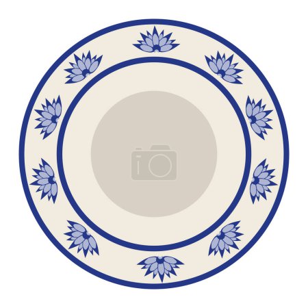 Illustration for Chinese porcelain blue and white plate vector isolated - Royalty Free Image