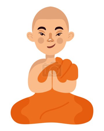 Téléchargez les illustrations : Bouddhiste moine illustration vecteur isolé - en licence libre de droit