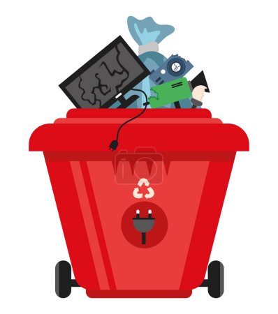 Téléchargez les illustrations : Gestion des déchets dans le vecteur de poubelle technologique isolé - en licence libre de droit