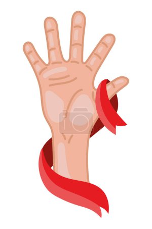 Ilustración de Ayuda día mano con cinta roja vector aislado - Imagen libre de derechos