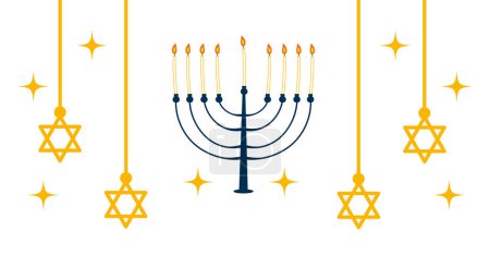 Téléchargez les illustrations : Hanukkah menorah et étoiles illustration - en licence libre de droit