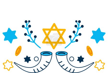 Téléchargez les illustrations : Hanukkah cadre étoile et corne illustration - en licence libre de droit