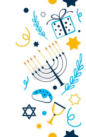 Téléchargez les illustrations : Hanukkah décoration d'angle illustration design - en licence libre de droit