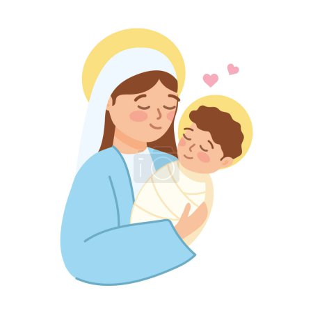 Illustration for Holy family virgin mary and baby jesus illustration - Royalty Free Image