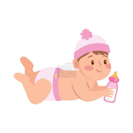 Téléchargez les illustrations : Bébé avec bouteille illustration fille mignonne - en licence libre de droit