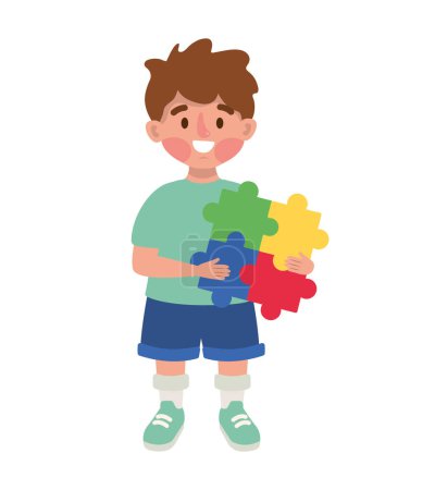 Téléchargez les illustrations : Autisme garçon avec puzzles illustration isolé - en licence libre de droit