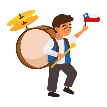 Illustration for Chile chinchinero drum with flag illustration - Royalty Free Image