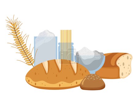 Illustration for Nutritional products in bread vector isolated - Royalty Free Image