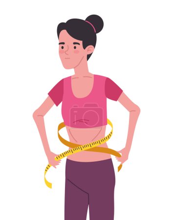 Illustration for Anorexia woman with measure tape illustration - Royalty Free Image