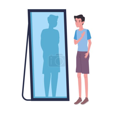 Ilustración de Anorexia hombre delante del espejo ilustración aislado - Imagen libre de derechos