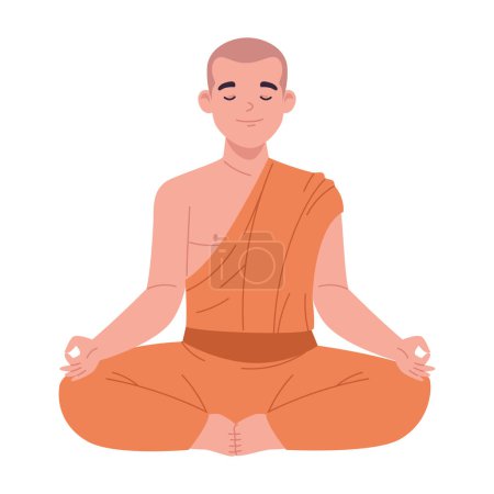 Ilustración de Monje budista en la ilustración de pose de loto aislado - Imagen libre de derechos