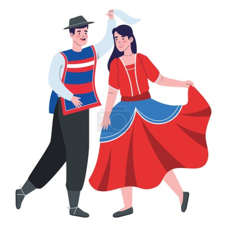 Téléchargez les illustrations : Chile cueca danseurs isolé illustration - en licence libre de droit