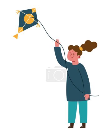 Illustration for Makar sankranti woman flying kite vector isolated - Royalty Free Image