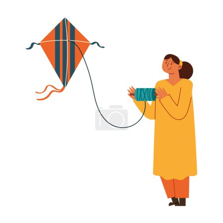 Illustration for Makar sankranti woman and kite vector isolated - Royalty Free Image