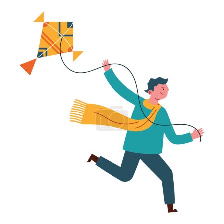 Illustration for Makar sankranti guy with kite vector isolated - Royalty Free Image
