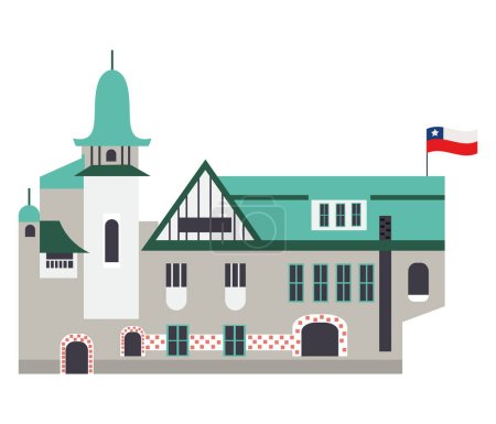 Ilustración de Edificio valparaíso con vector de bandera de chile aislado - Imagen libre de derechos
