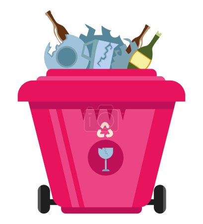 Téléchargez les illustrations : Gestion des déchets dans un vecteur de poubelle en cristal isolé - en licence libre de droit