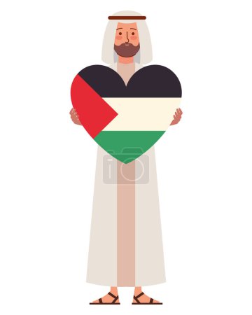 Téléchargez les illustrations : Homme de paix palestine avec drapeau dans l'illustration du coeur - en licence libre de droit