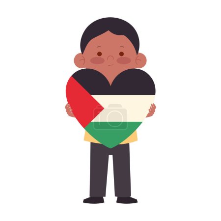 palestine peace boy with heart and flag illustration