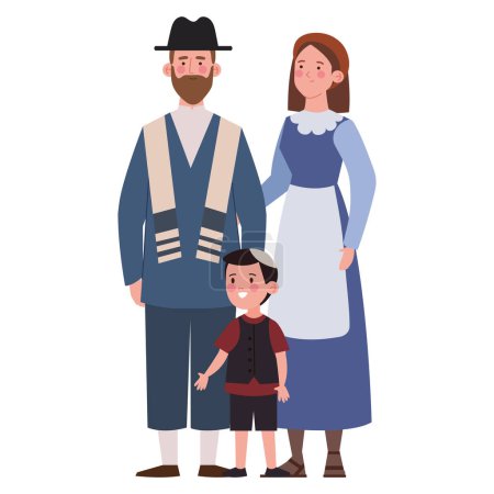 Téléchargez les illustrations : Parents juifs et fils personnages isolés - en licence libre de droit