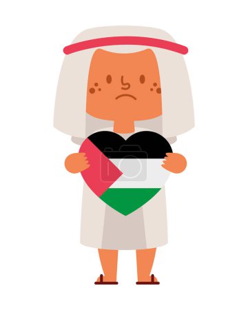 Ilustración de Palestino salvar chico con bandera vector aislado - Imagen libre de derechos