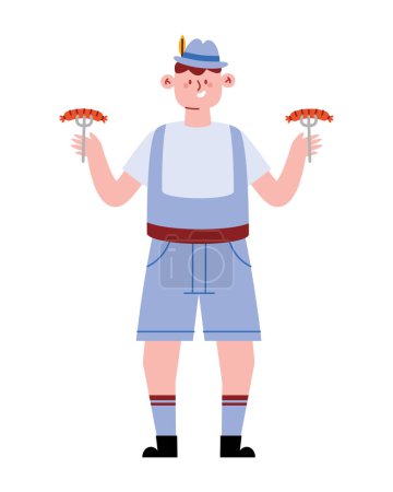 Illustration for Germany man with lederhosen and sausages vector isolated - Royalty Free Image