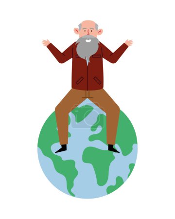 Illustration for Charles darwin in top of the world vector isolated - Royalty Free Image