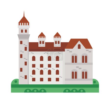 Téléchargez les illustrations : Allemagne neuschwanstein château conception vecteur isolé - en licence libre de droit