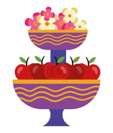 Téléchargez les illustrations : Nyepi décorations avec des fruits et des fleurs vecteur isolé - en licence libre de droit
