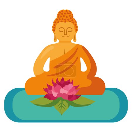 Téléchargez les illustrations : Statue de bouddha et vecteur de fleur de lotus isolé - en licence libre de droit