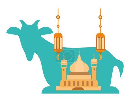 Ilustración de Idul adha cabra con vector paisaje musulmán aislado - Imagen libre de derechos