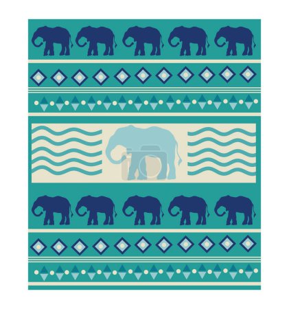 Téléchargez les illustrations : Aso oke tissu avec éléphants vecteur isolé - en licence libre de droit
