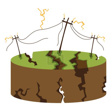 Téléchargez les illustrations : Illustration de tremblement de terre avec vecteur de terre détruit isolé - en licence libre de droit